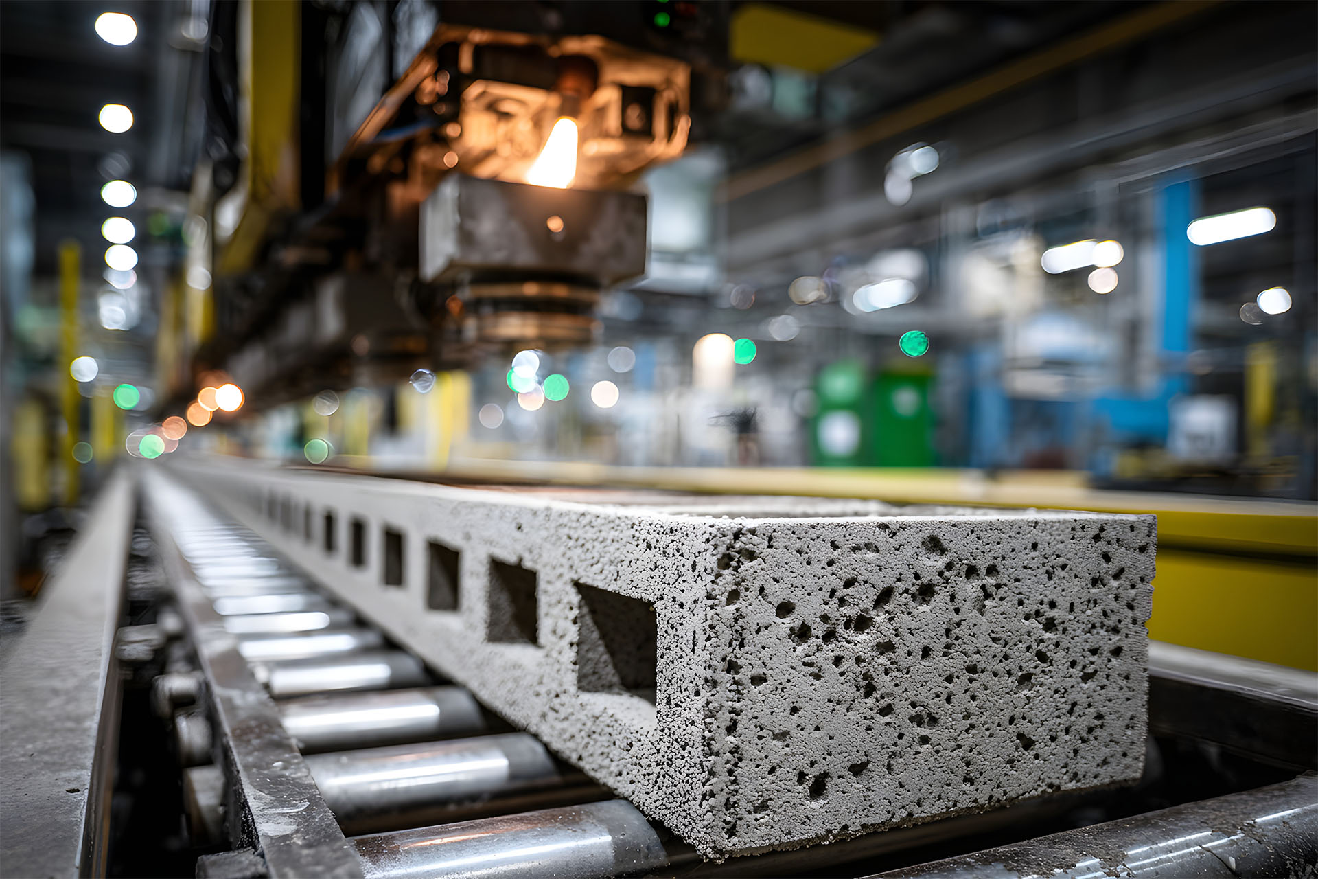 Betonbauteil auf Förderstrecke in automatisierter Produktionsanlage